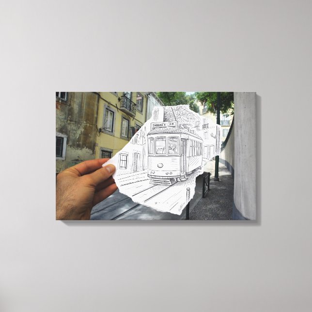 Pencil Vs Camera - Lisbon Tram Canvas Print (Front)