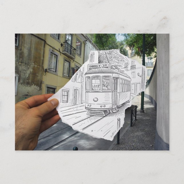 Pencil Vs Camera - Lisbon Tram Postcard (Front)
