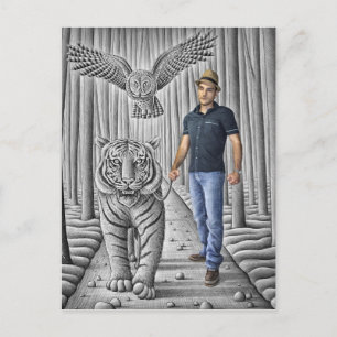 Pencil Vs Camera - Tiger, Owl, Man Postcard