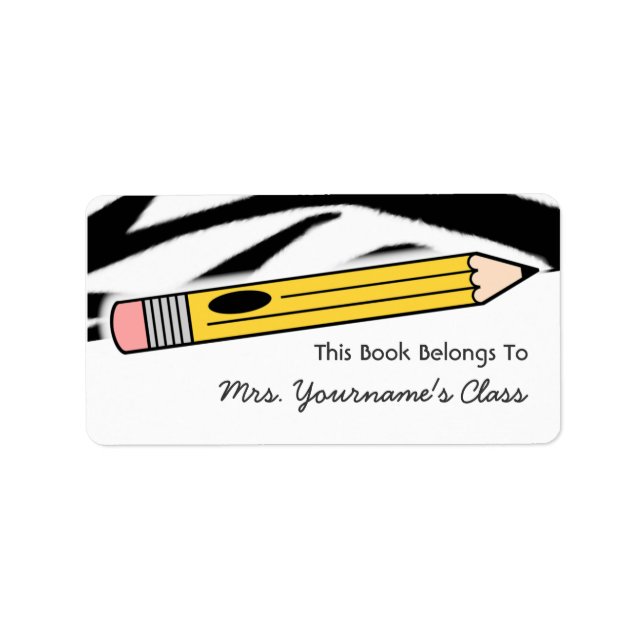 Pencil & Zebra Print School Book Label (Front)