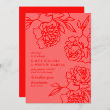 Penciled Peonies Modern Red Wedding