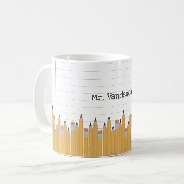 Pencils and Paper Personalised Coffee Mug (Front Left)