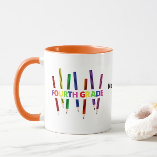 Pencils Fourth Grade Customisable Teacher Mug (With Donut)