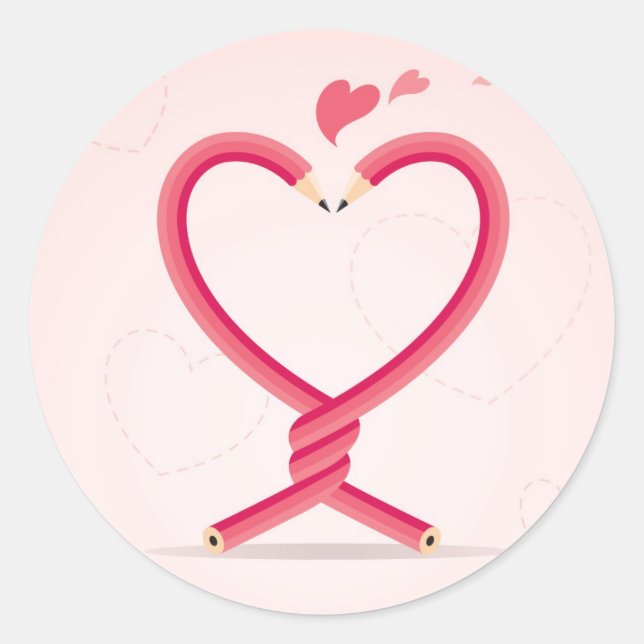 Pencils in Love Classic Round Sticker (Front)
