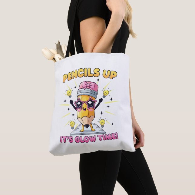 Pencils Up It's Glow Time Tote Bag (Close Up)
