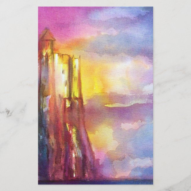 PENDRAGON Mediaeval Castle,Lake Sunset,Fantasy Stationery (Front)