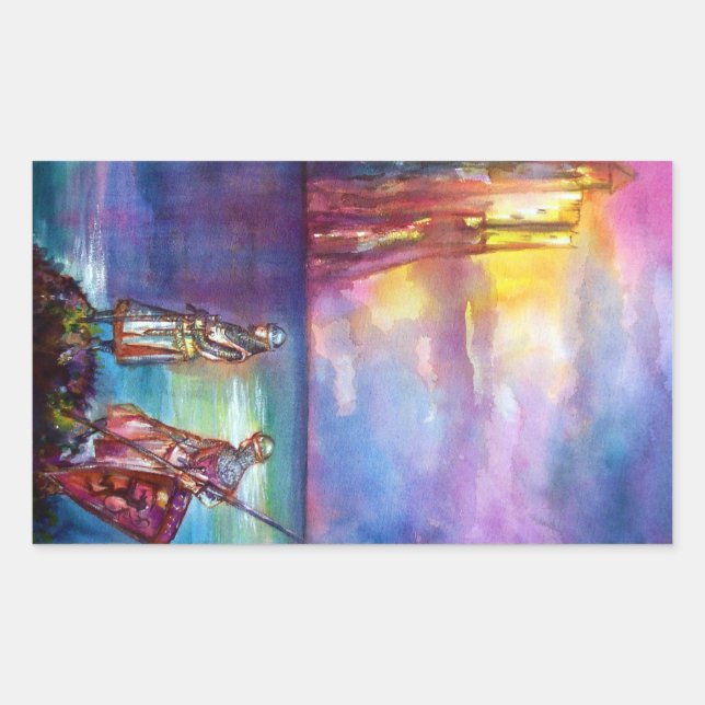 PENDRAGON Mediaeval Knights,Lake Sunset,Fantasy Rectangular Sticker (Front)