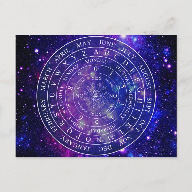Pendulum Board Chart for Divination Game Purple Postcard (Front)