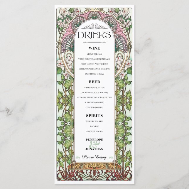 PENELOPE 01 A - Wedding Drink Menu 1 (Front)