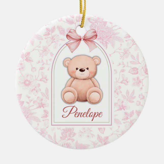 Penelope | Custom Pink Teddy Bear Nursery Design  Ceramic Tree Decoration (Front)