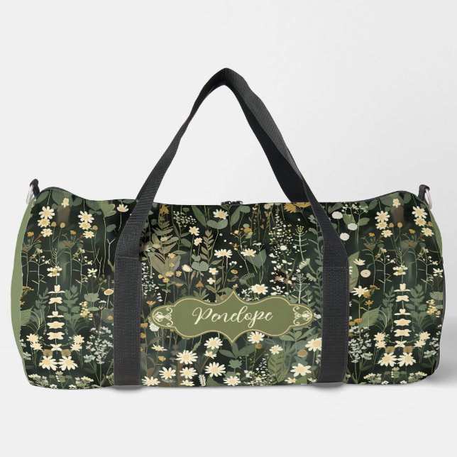Penelope Dark Daisy Floral Duffle Bag (Front)