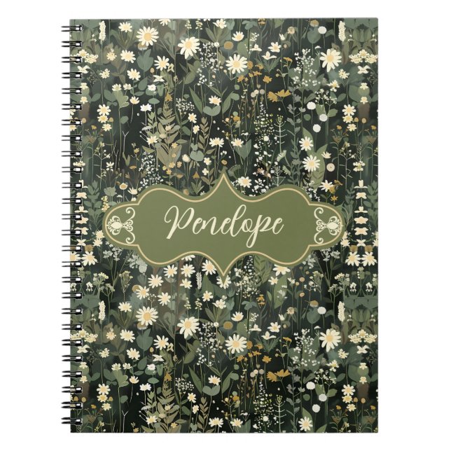 Penelope Dark Daisy Floral Notebook (Front)