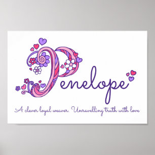 Penelope initial P doodle heart art name meaning Poster