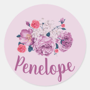 Penelope Name Floral Custom Vintage Flower Girl Classic Round Sticker