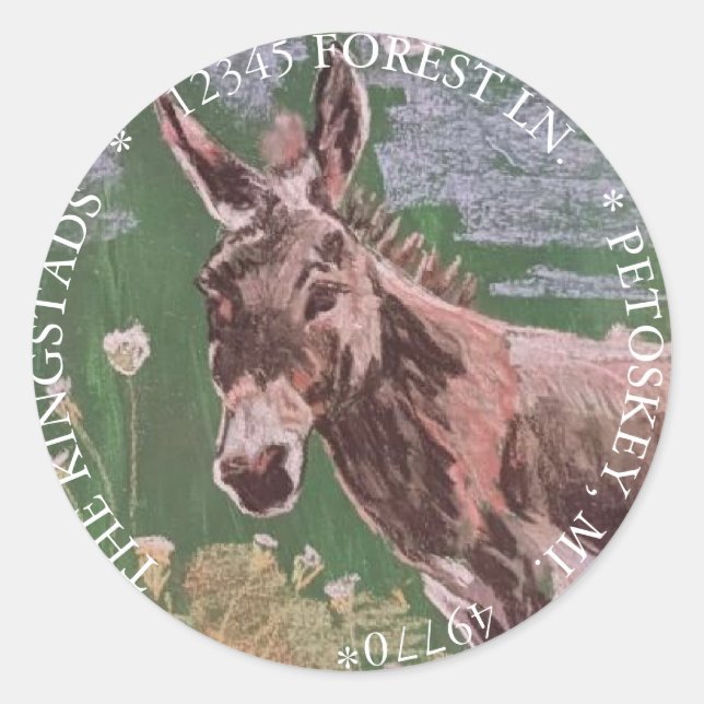 Penelope the donkey classic round sticker (Front)