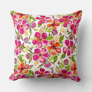 Penelope Watercolor Floral Reversible Pink/Orange Cushion