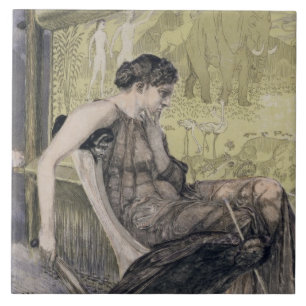 Penelope weaving a shroud for Laertes her father-i Tile