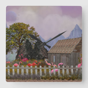 penfield pink plastic flamingo sanctuary square wall clock