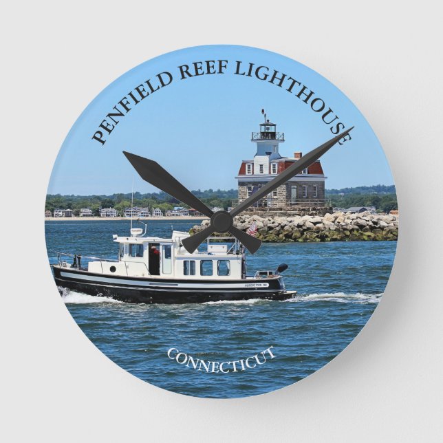 Penfield Reef Lighthouse CT Round Wall Clock (Front)