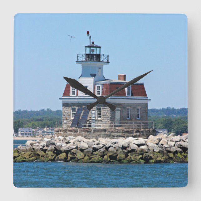 Penfield Reef Lighthouse, CT Square Wall Clock (Front)