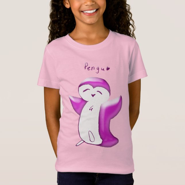 Pengu Happy Penguin(BrightPink) Kids Tshirt (Front)