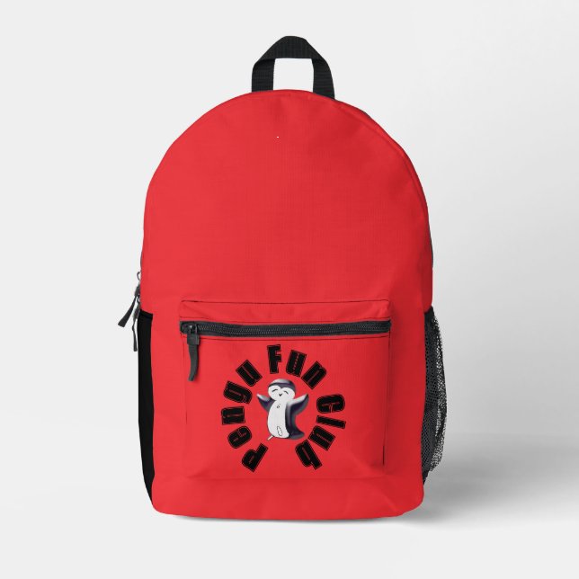 Pengu Happy Penguin Fun Club (Black-Red) Kids Printed Backpack (Front)
