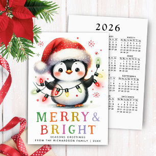 Penguin 2025 Calendar Merry and Bright Christmas Holiday Card