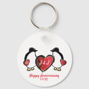 Penguin 40th ruby wedding anniversary key ring