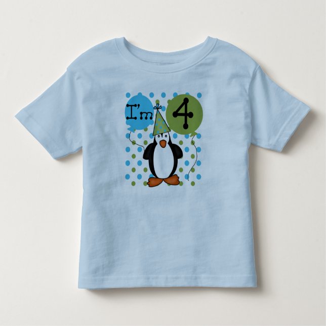 Penguin 4th Birthday Toddler T-Shirt (Front)