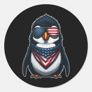 Penguin 4th Of July American Independence Day Usa Classic Round Sticker