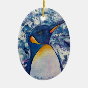 Penguin & Alaskan Moose ceramic ornament