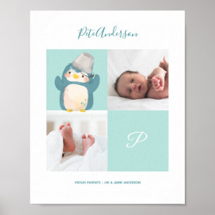 Penguin • Alphabet Monogram Cute Baby Shower Poster