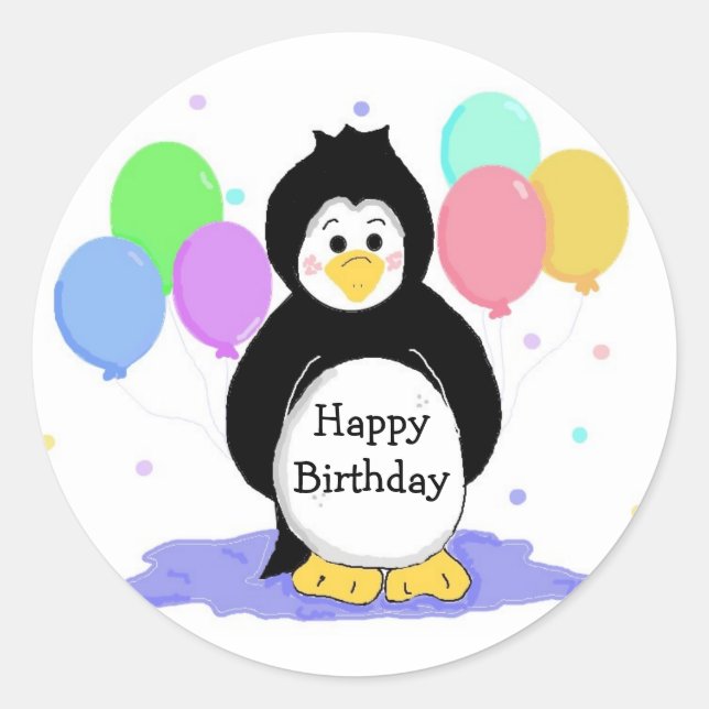 Penguin and Balloons Classic Round Sticker (Front)
