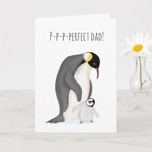 Penguin and chick perfect dad birthday card (Small Plant)