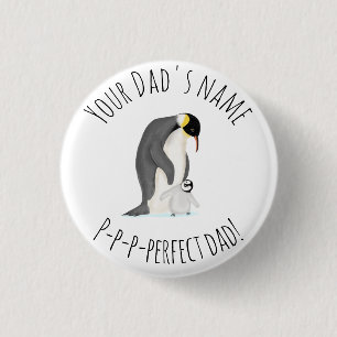 Penguin and chick 'perfect dad' round badge