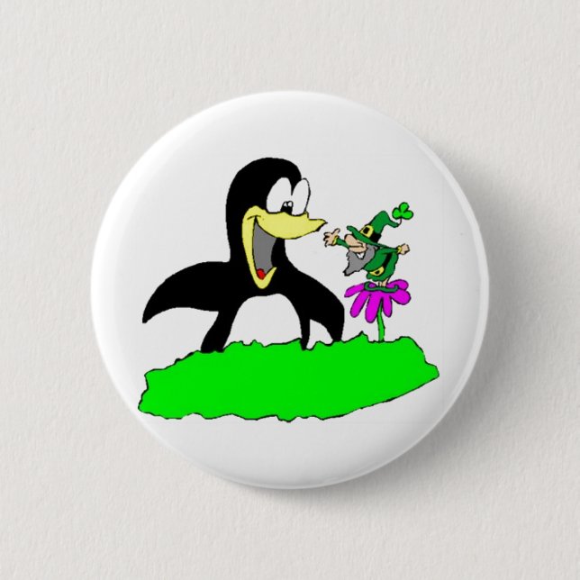 Penguin and Leprechaun 6 Cm Round Badge (Front)
