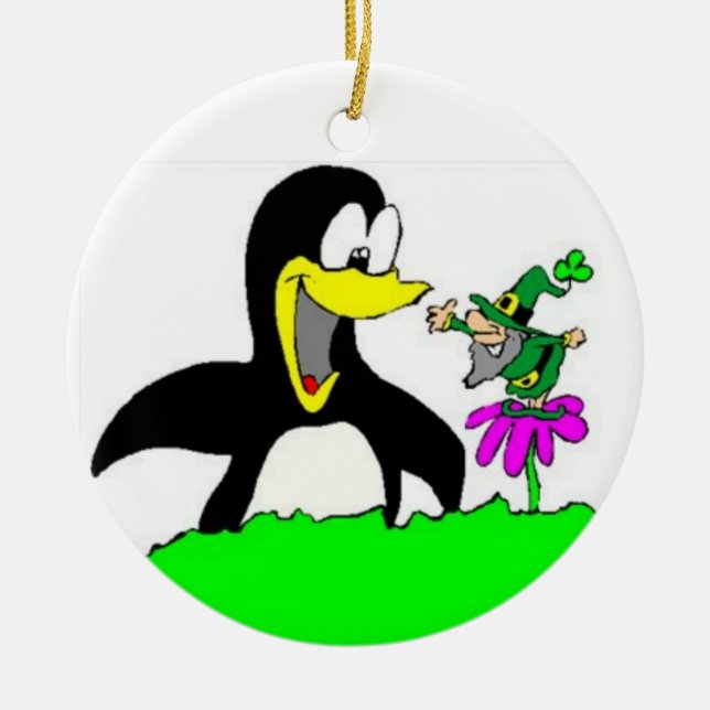 Penguin and Leprechaun Cartoon Ornament (Front)