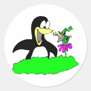 Penguin and Leprechaun Classic Round Sticker