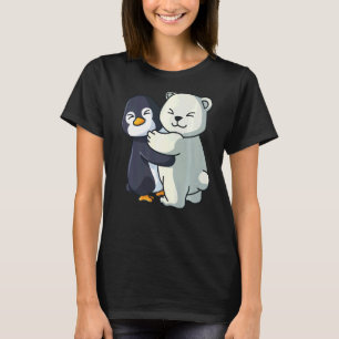 Penguin And Polar Bear Cute Animal Hugging Women T-Shirt