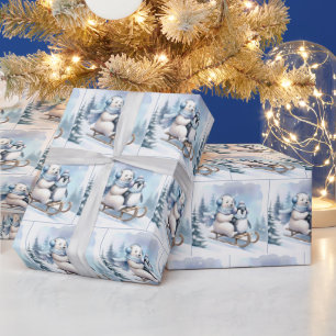 Penguin and Polar Bear On a Sled Wrapping Paper