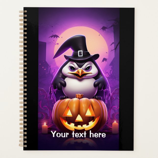 Penguin and pumpkin purple pink planner (Front)