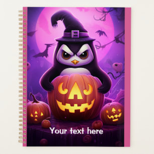 Penguin and pumpkin purple pink planner