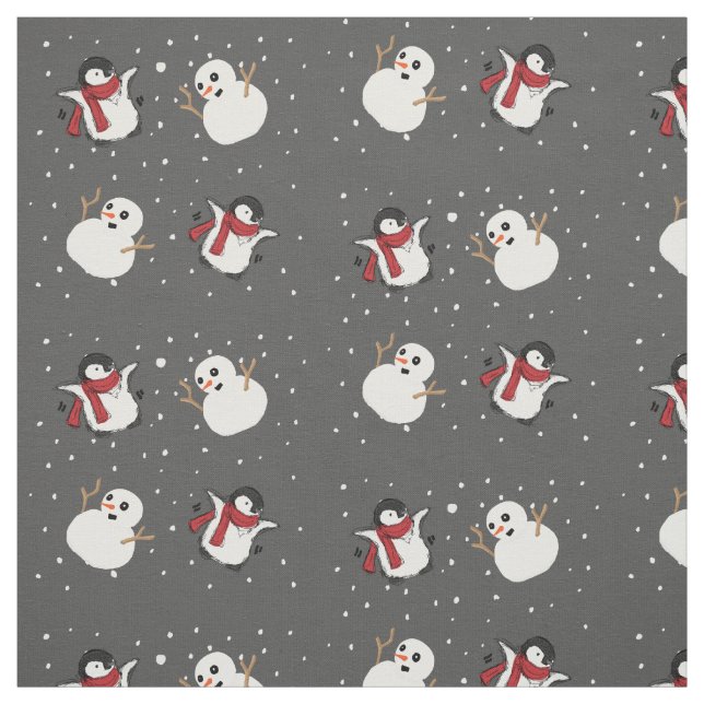Penguin and Snowman Fabric (Swatch)