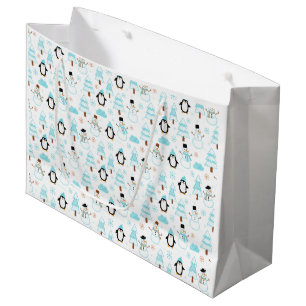 Penguin and Snowman Winter Pattern Large Gift Bag