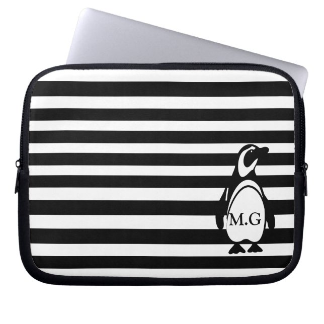Penguin and Stripes Laptop Sleeve (Front)