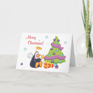 Penguin Angel Christmas Holiday Card