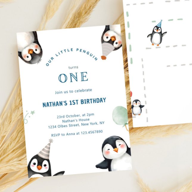 Penguin Animal Winter Onederland 1st birthday Invitation (penguin 1st birthday invitation)