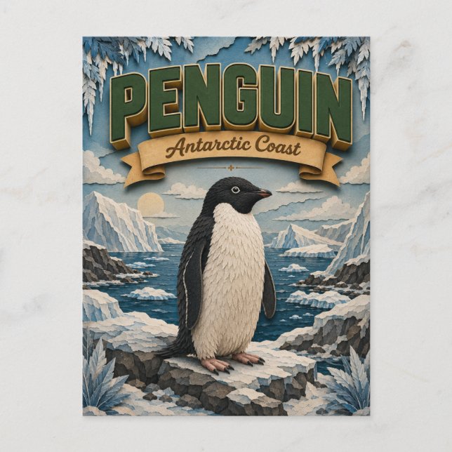 Penguin Antarctic Coast POPCUT Postcard (Front)