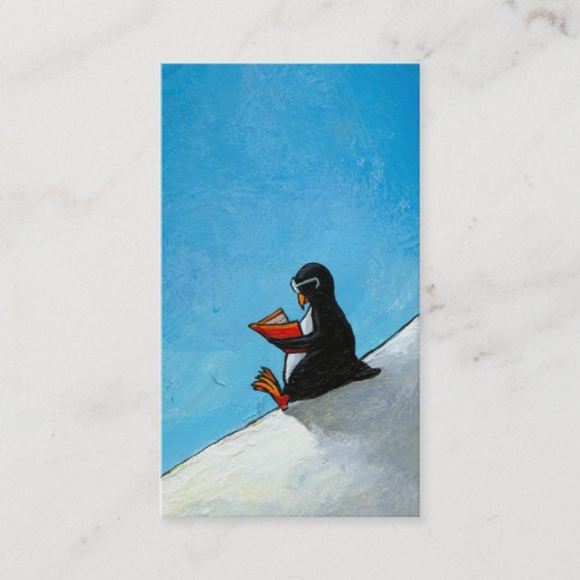 Penguin art fun cute bird in glasses reading book business card (Front)