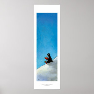 Penguin art fun cute bird in glasses reading book poster